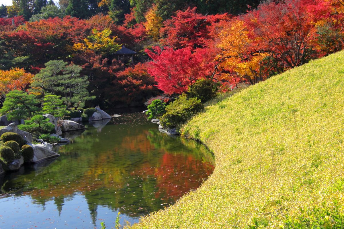 紅葉　国広作品 15441□ポスター アート 『歌川広重 真間の紅葉手古那の社継はし』北欧